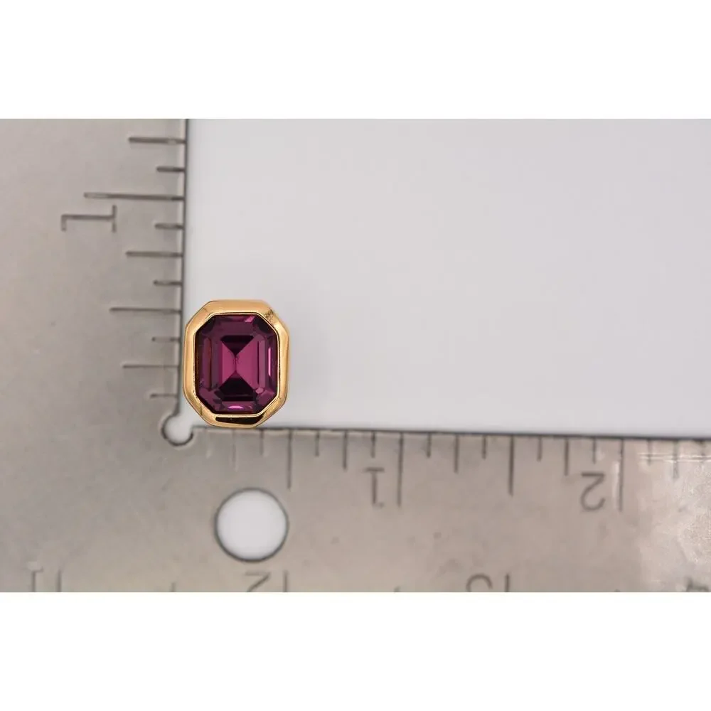 Christian Dior Vintage Crystal Earrings Gold Purple Baguette Signed 1980s BinAZ - Picture 12 of 12